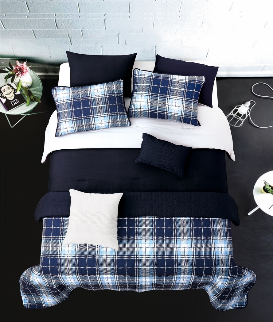 Kids Classic Plaid Navy 8 Pc Full/Queen Comforter Set - Thumbnail - Image 1