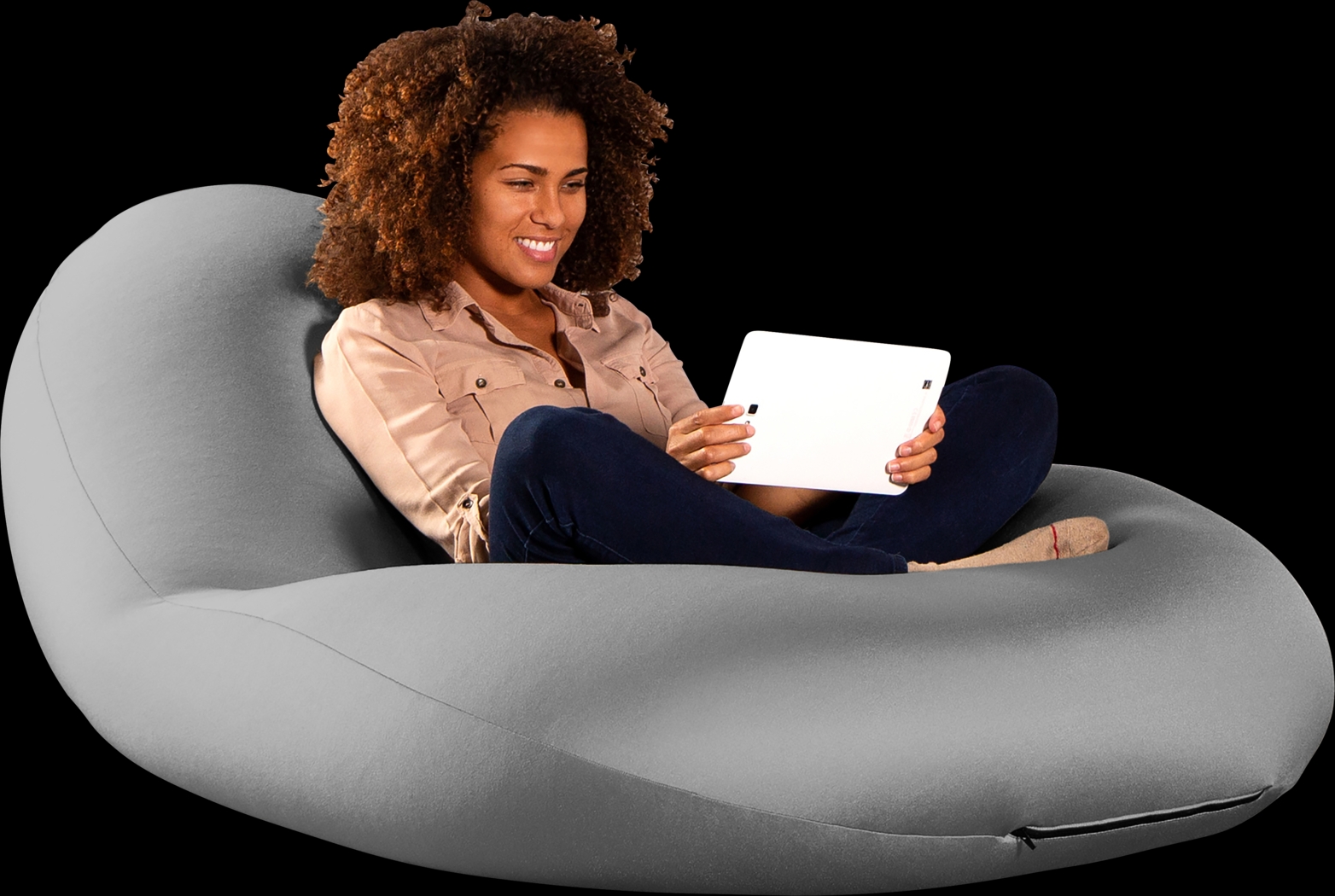 Kids Cloud Nest Large Silver Bean Bag Chair - Thumbnail - Image 1