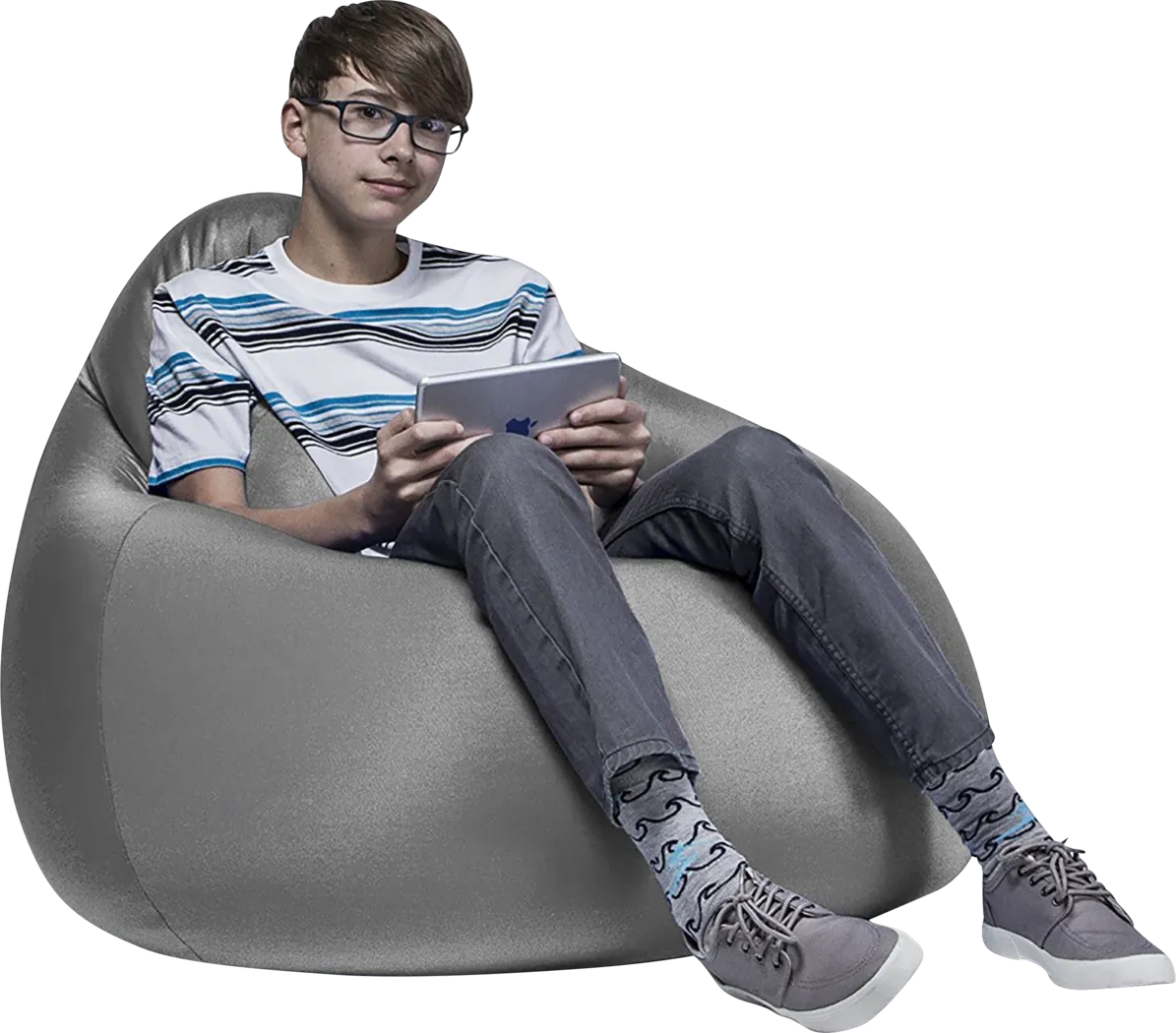 Kids Cloud Nest Medium Silver Bean Bag Chair - Thumbnail - Image 1