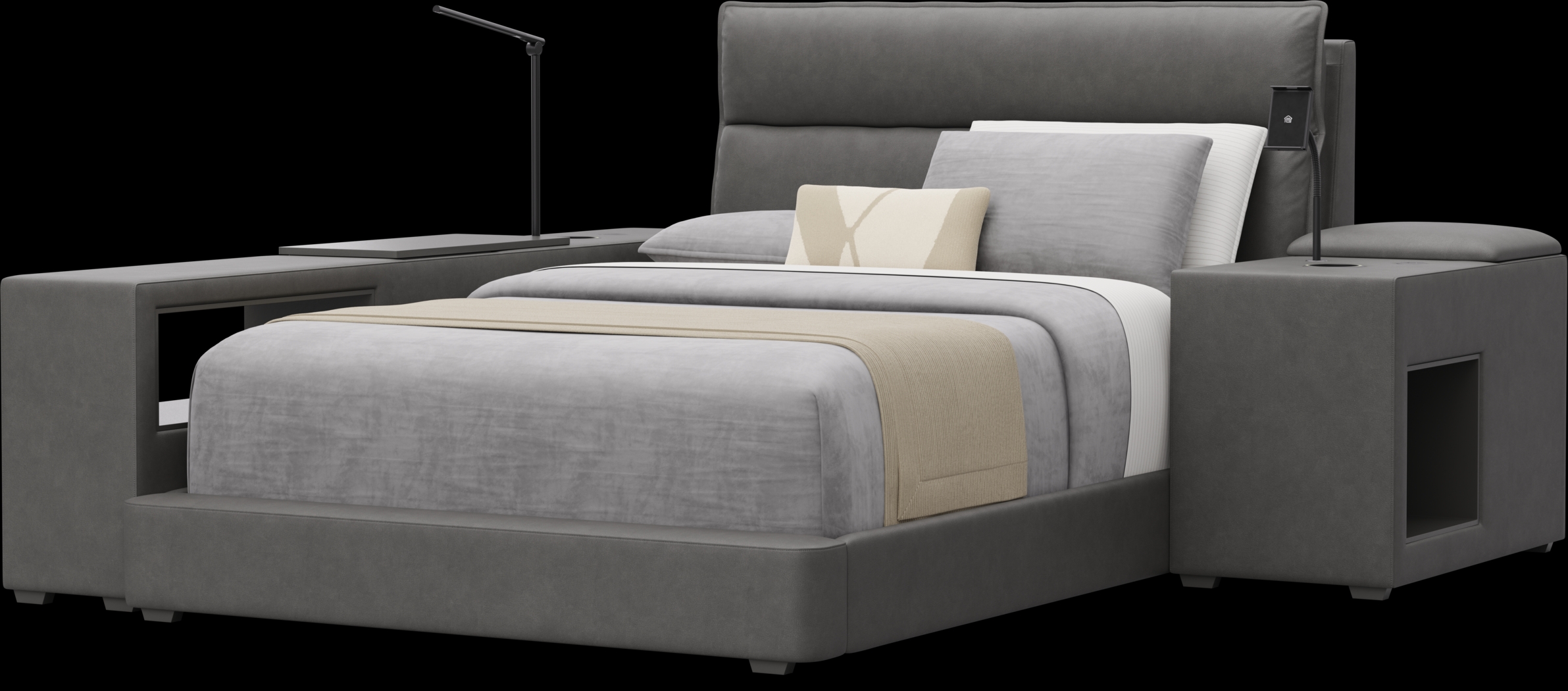 Kids Cloud9 Charcoal Full Upholstered Bed with Nightstand and Bookcase - Thumbnail - Image 4