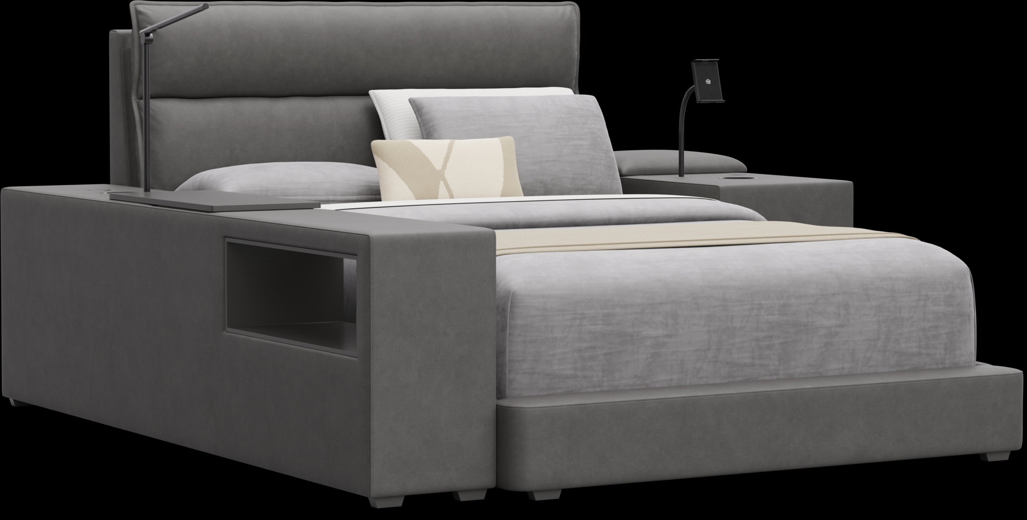 Kids Cloud9 Charcoal Full Upholstered Bed with Nightstand and Bookcase - Thumbnail - Image 1