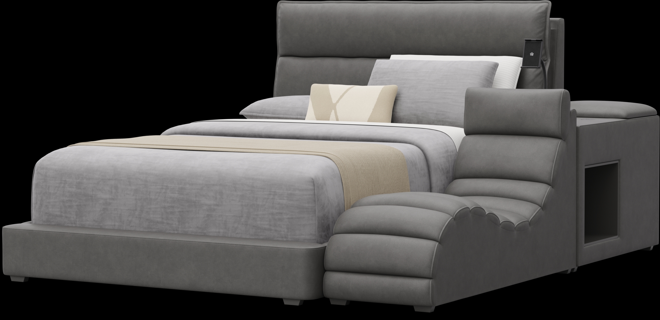 Kids Cloud9 Charcoal Full Upholstered Bed with Nightstand and Lounger - Thumbnail - Image 4