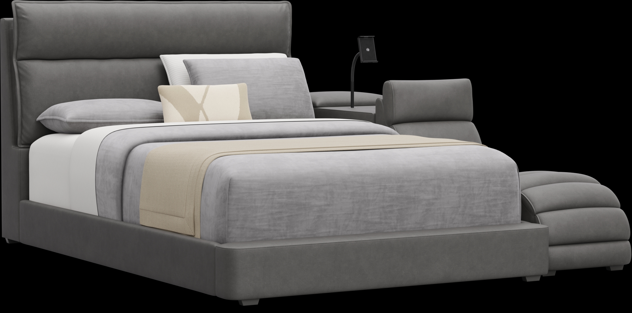 Kids Cloud9 Charcoal Full Upholstered Bed with Nightstand and Lounger - Thumbnail - Image 1