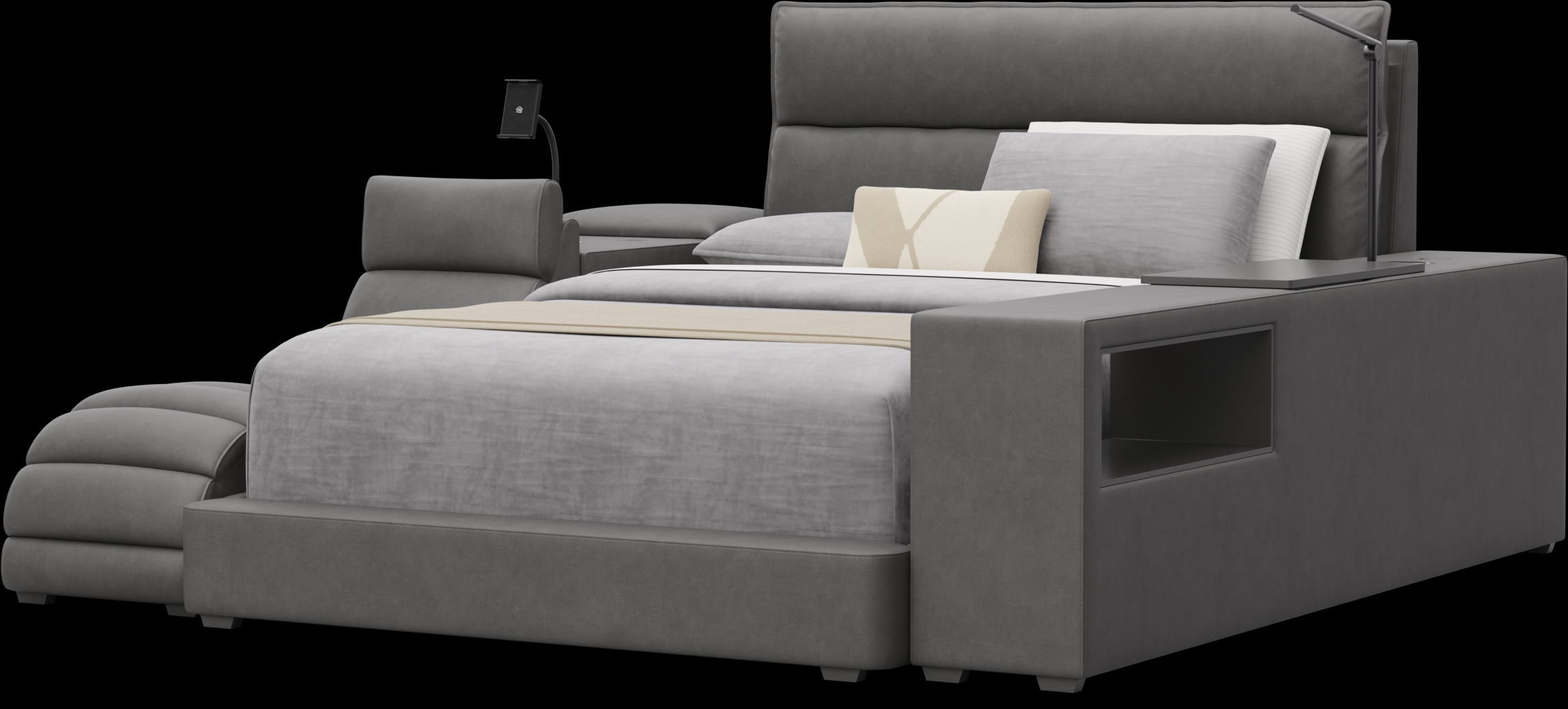 Kids Cloud9 Charcoal Full Upholstered Bed with Nightstand, Lounger and Bookcase - Thumbnail - Image 4