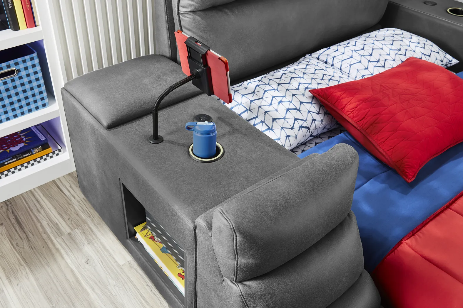 Kids Cloud9 Charcoal Full Upholstered Bed with Nightstand - Image 5
