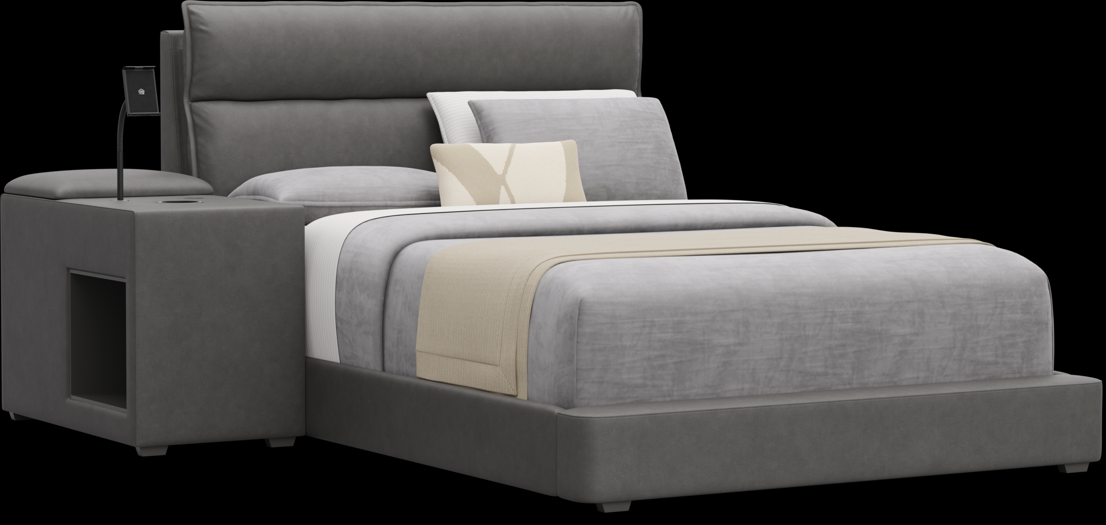 Kids Cloud9 Charcoal Full Upholstered Bed with Nightstand - Thumbnail - Image 1