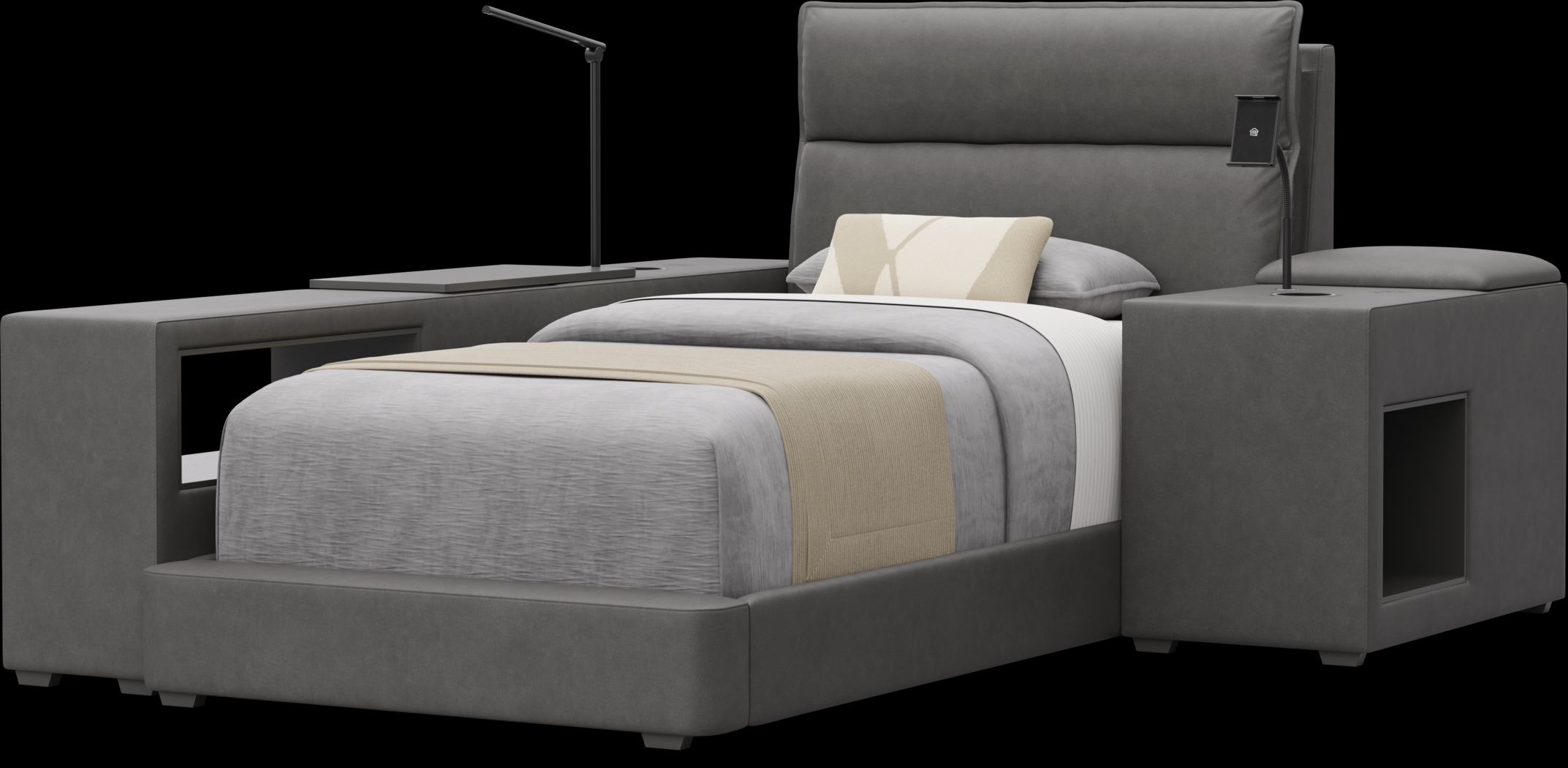 Kids Cloud9 Charcoal Twin Upholstered Bed with Nightstand and Bookcase - Thumbnail - Image 4