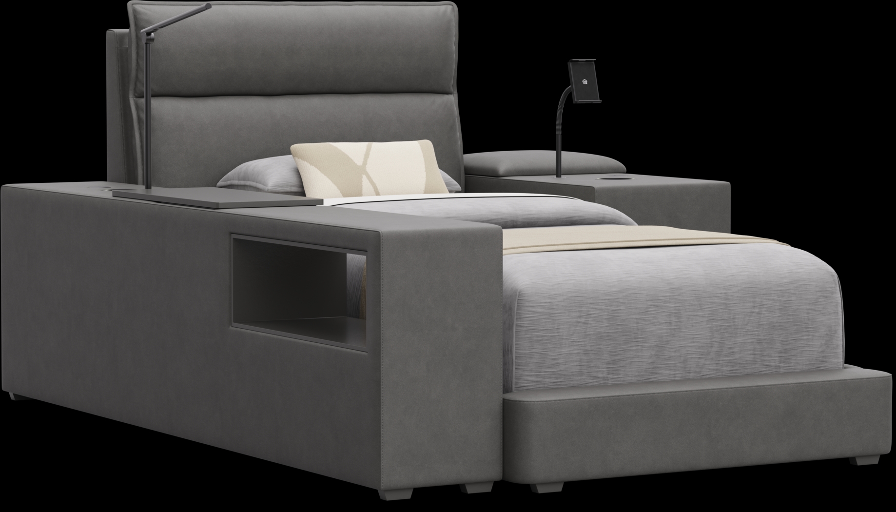 Kids Cloud9 Charcoal Twin Upholstered Bed with Nightstand and Bookcase - Thumbnail - Image 1