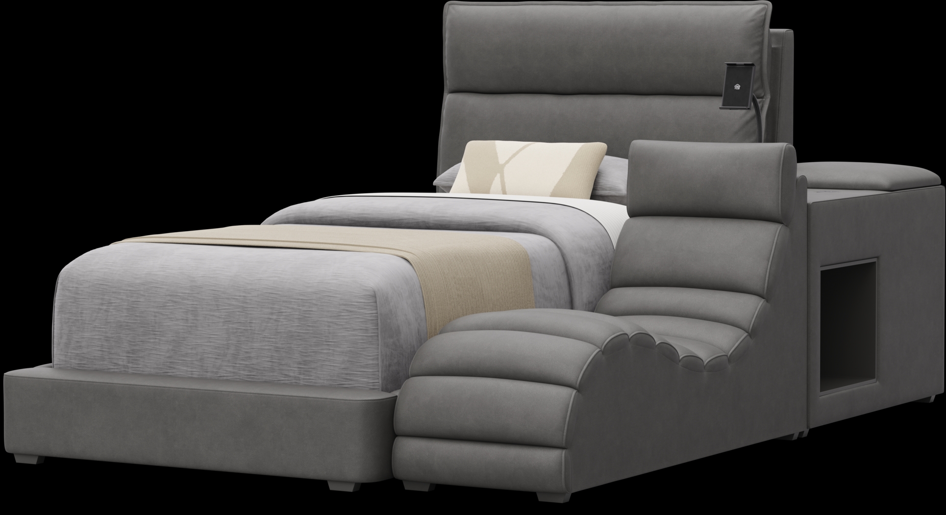 Kids Cloud9 Charcoal Twin Upholstered Bed with Nightstand and Lounger - Thumbnail - Image 4