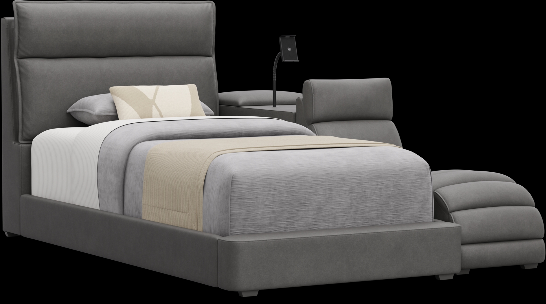 Kids Cloud9 Charcoal Twin Upholstered Bed with Nightstand and Lounger - Thumbnail - Image 1