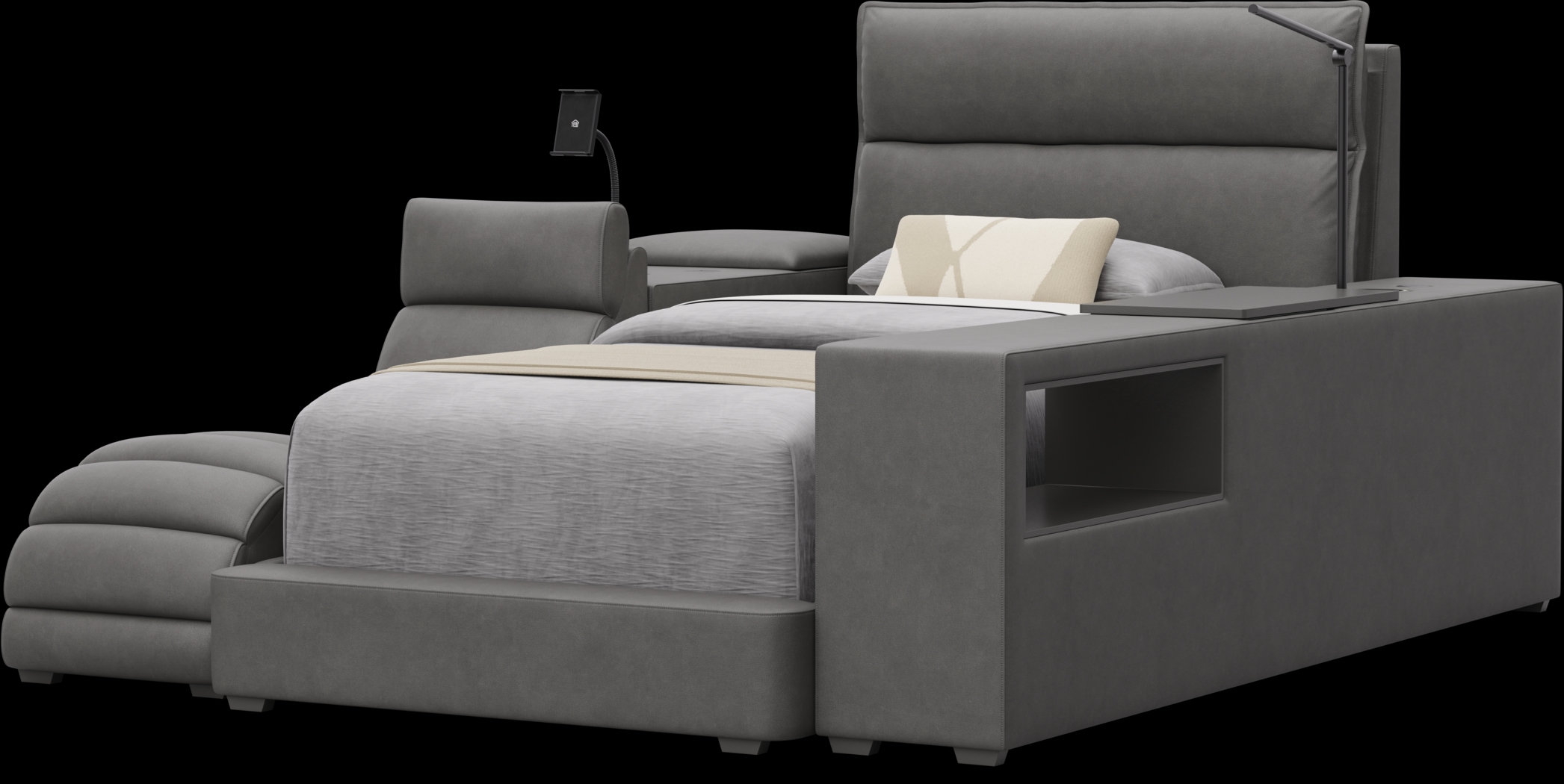 Kids Cloud9 Charcoal Twin Upholstered Bed with Nightstand, Lounger and Bookcase - Thumbnail - Image 4