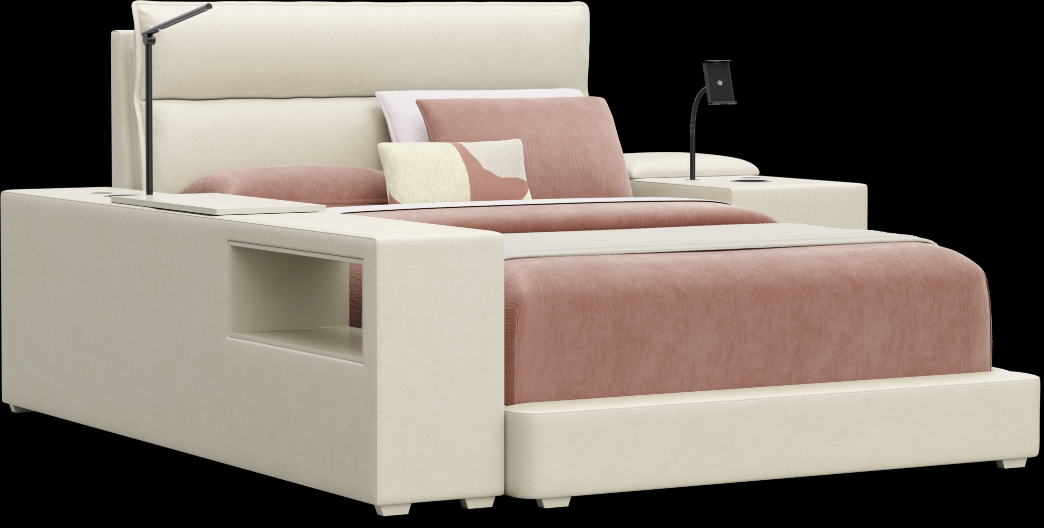 Kids Cloud9 Cream Full Upholstered Bed with Nightstand and Bookcase - Thumbnail - Image 1