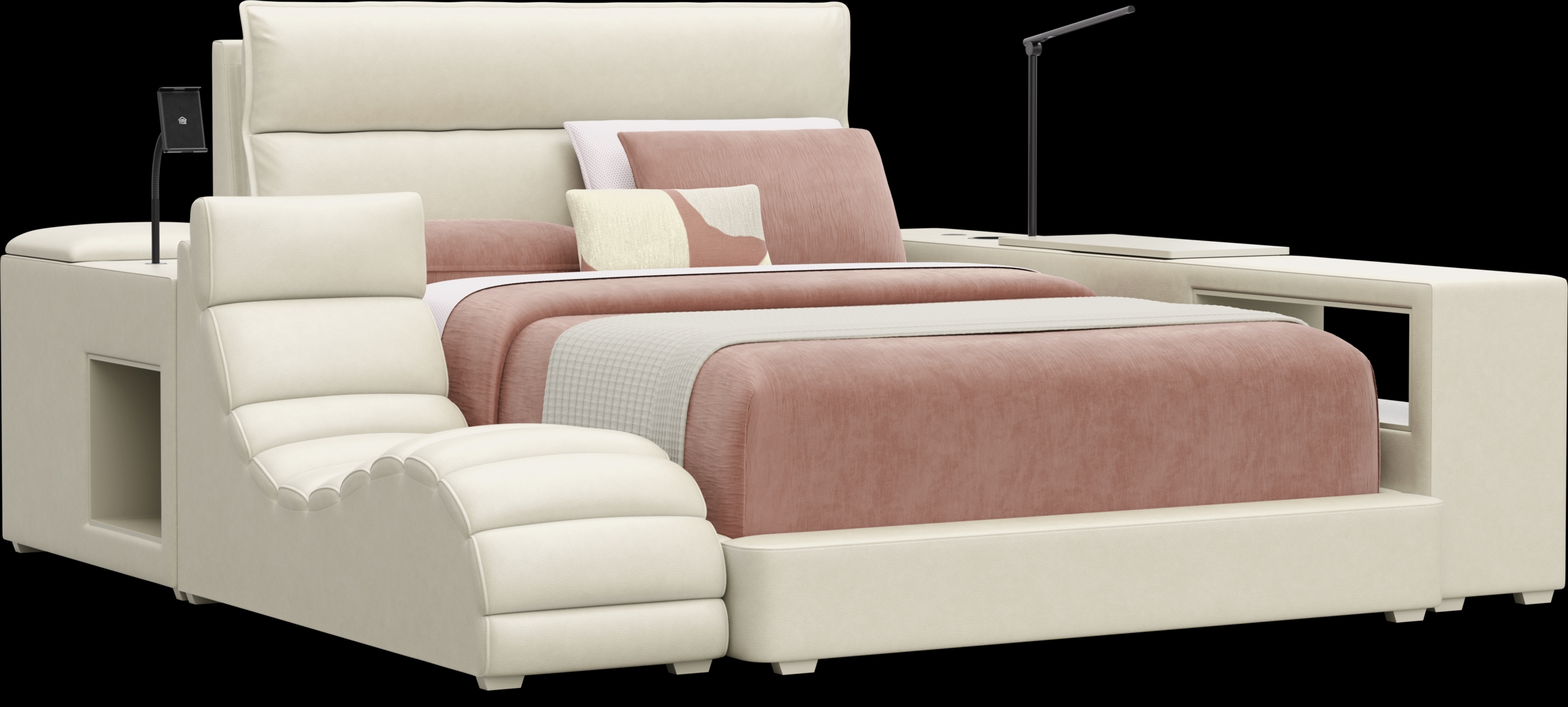 Kids Cloud9 Cream Full Upholstered Bed with Nightstand, Lounger and Bookcase - Thumbnail - Image 1