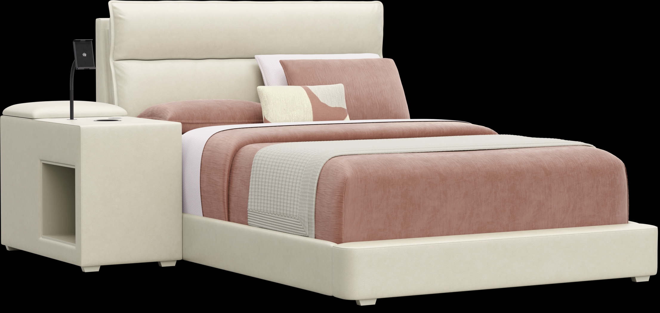 Kids Cloud9 Cream Full Upholstered Bed with Nightstand - Thumbnail - Image 1