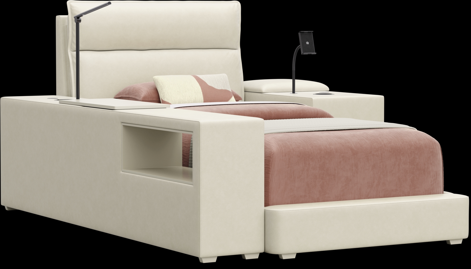 Kids Cloud9 Cream Twin Upholstered Bed with Nightstand and Bookcase - Thumbnail - Image 1