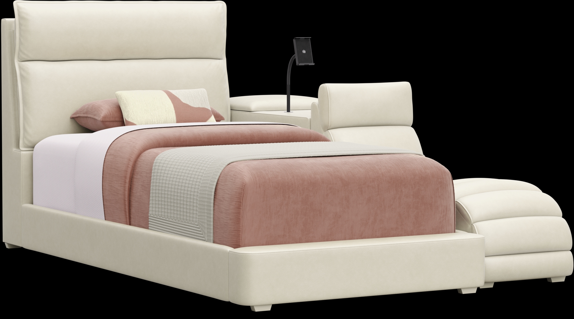 Kids Cloud9 Cream Twin Upholstered Bed with Nightstand and Lounger - Thumbnail - Image 1