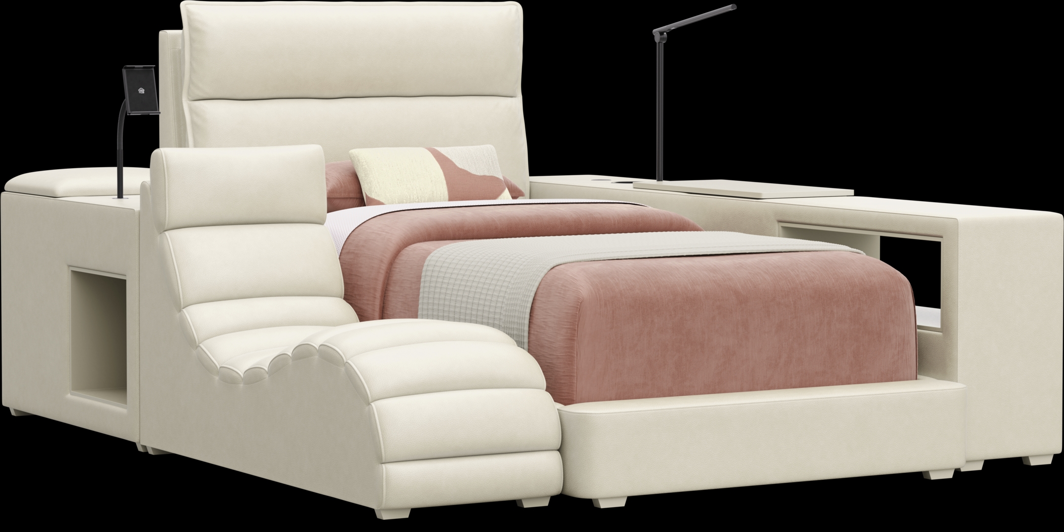 Kids Cloud9 Cream Twin Upholstered Bed with Nightstand, Lounger and Bookcase - Thumbnail - Image 1