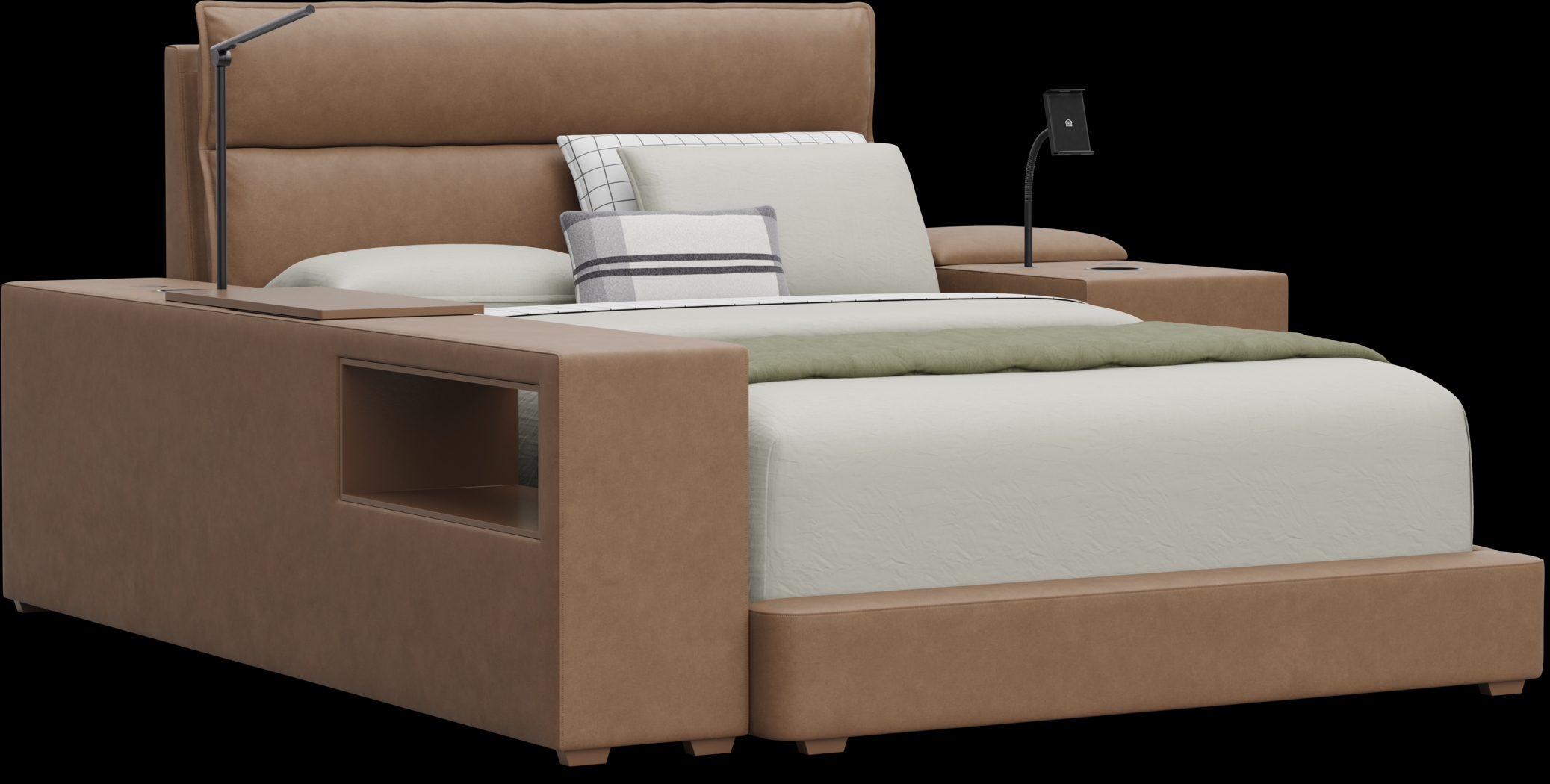 Kids Cloud9 Saddle Full Upholstered Bed with Nightstand and Bookcase - Thumbnail - Image 1