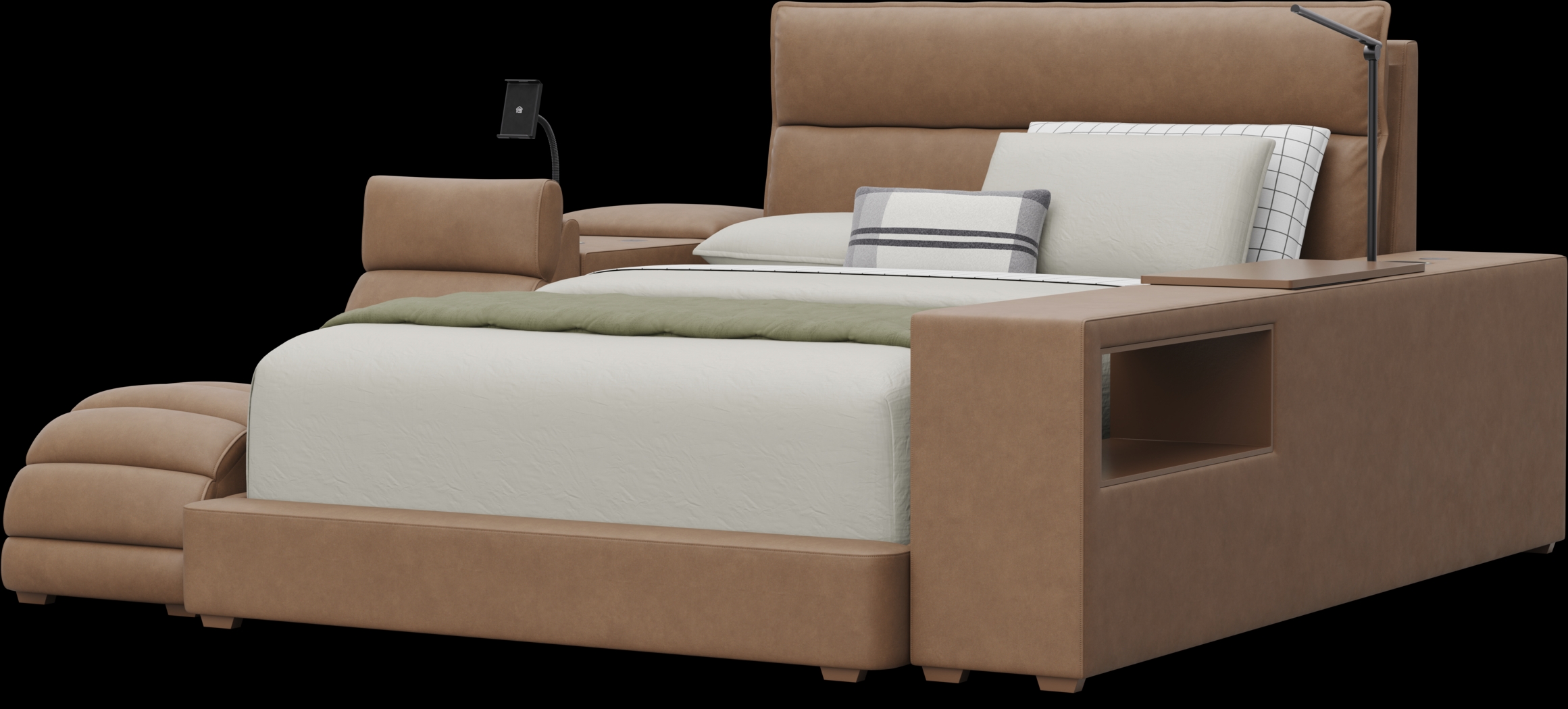 Kids Cloud9 Saddle Full Upholstered Bed with Nightstand, Lounger and Bookcase - Thumbnail - Image 4