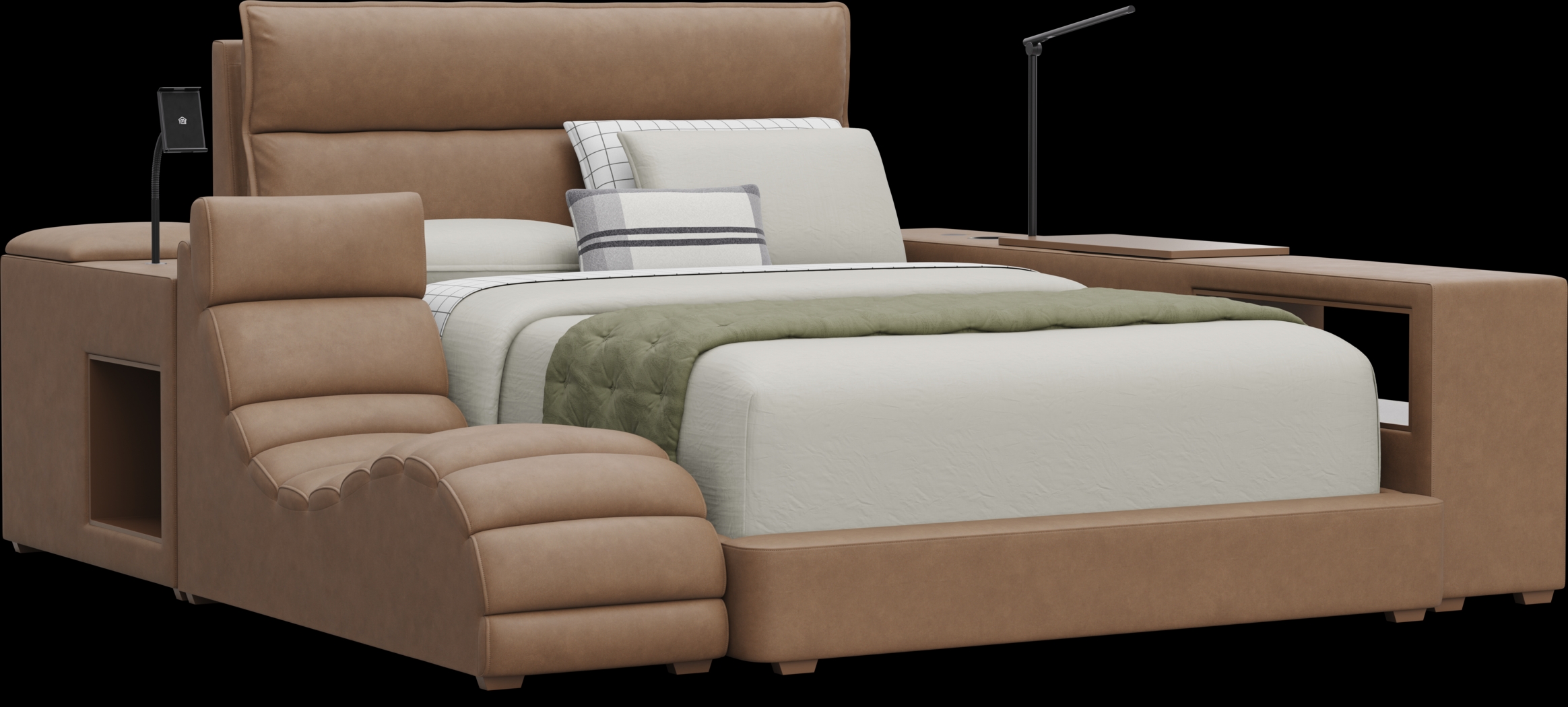 Kids Cloud9 Saddle Full Upholstered Bed with Nightstand, Lounger and Bookcase - Thumbnail - Image 1