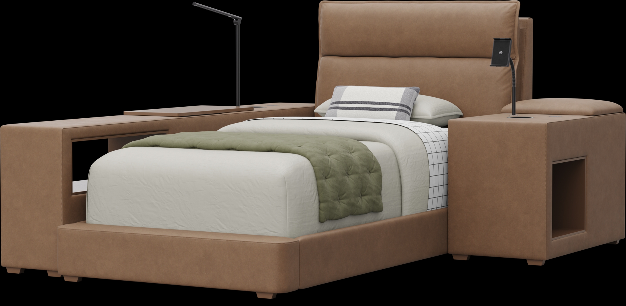 Kids Cloud9 Saddle Twin Upholstered Bed with Nightstand and Bookcase - Thumbnail - Image 4