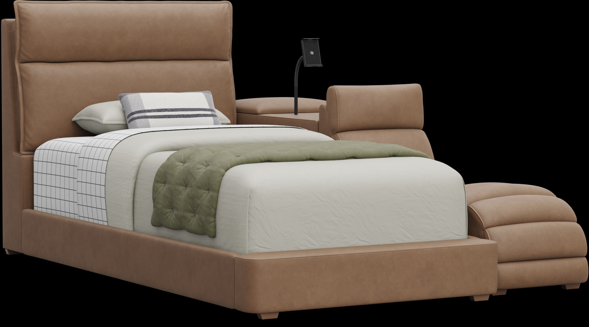 Kids Cloud9 Saddle Twin Upholstered Bed with Nightstand and Lounger - Thumbnail - Image 1