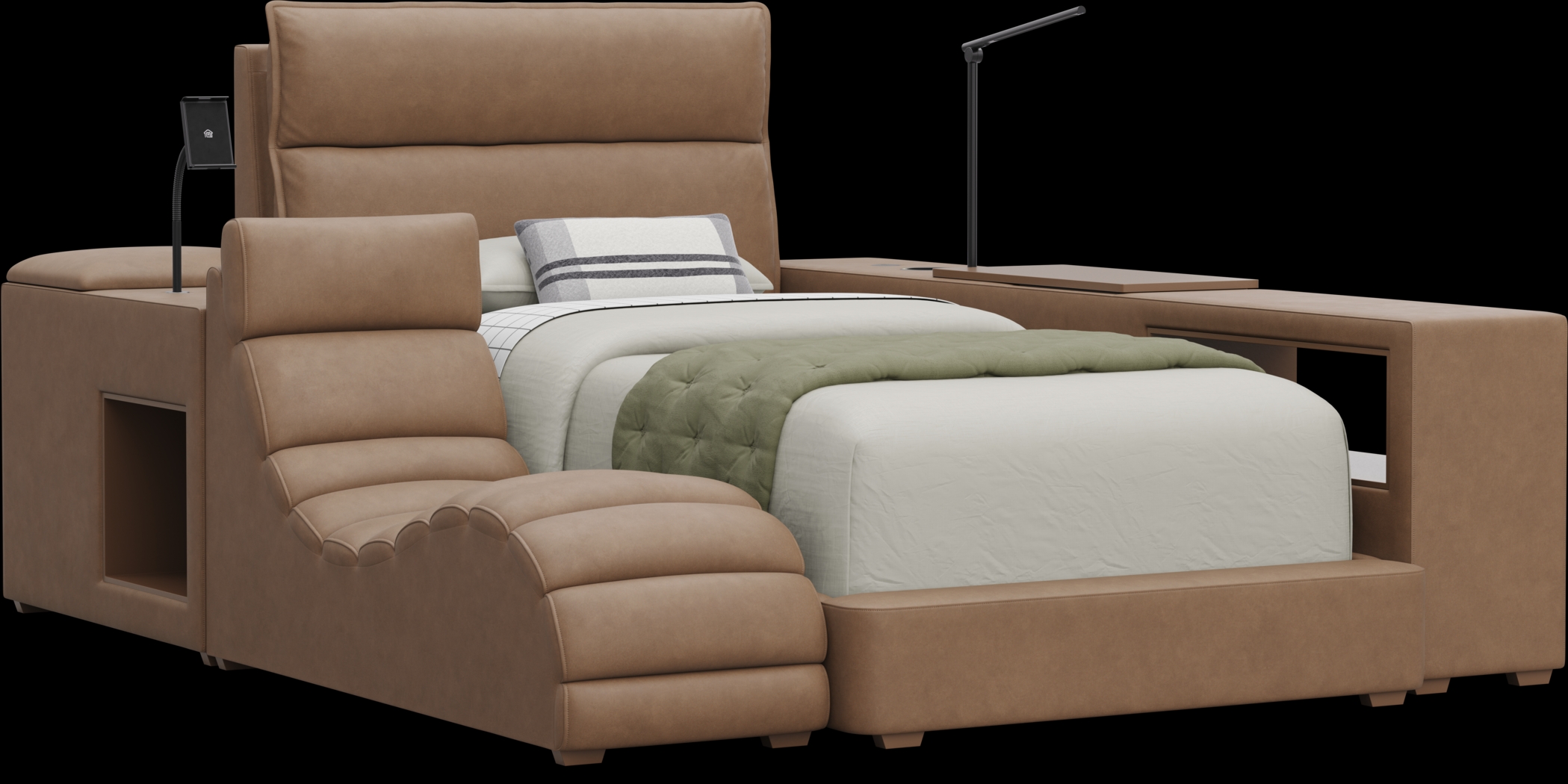 Kids Cloud9 Saddle Twin Upholstered Bed with Nightstand, Lounger and Bookcase - Thumbnail - Image 1