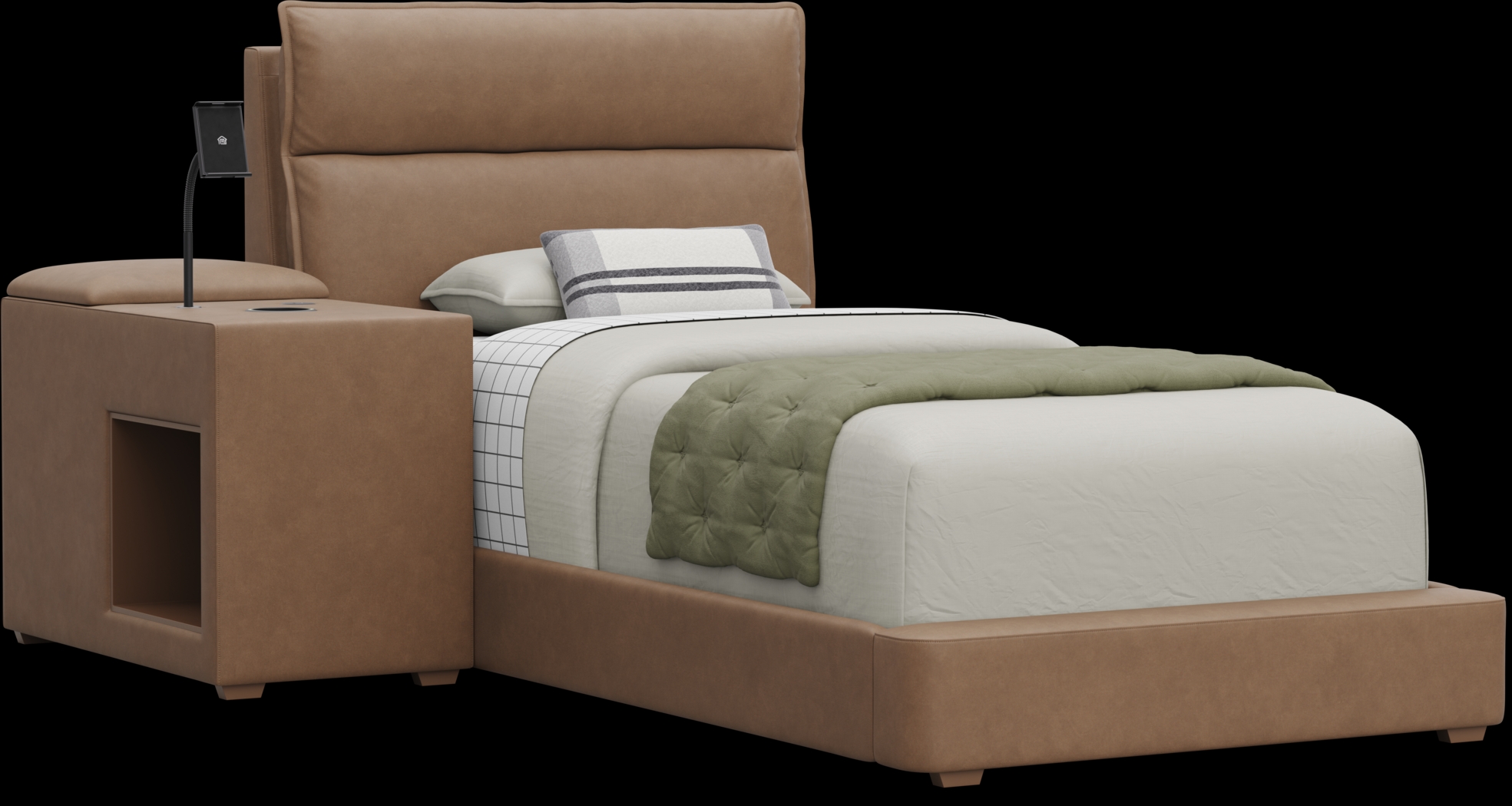 Kids Cloud9 Saddle Twin Upholstered Bed with Nightstand - Thumbnail - Image 1