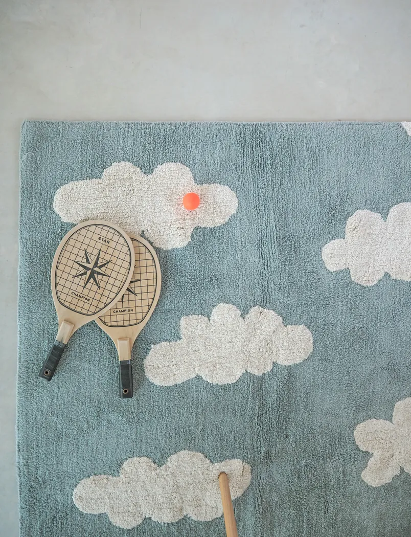 Kids Clouds Blue 4' x 5'3 Machine Washable Rug - Thumbnail - Image 3