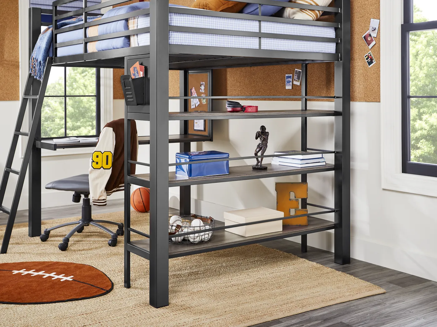 Kids Colefax Avenue Dark Gray Full Loft Bed with Desk and Bookcase - Image 6