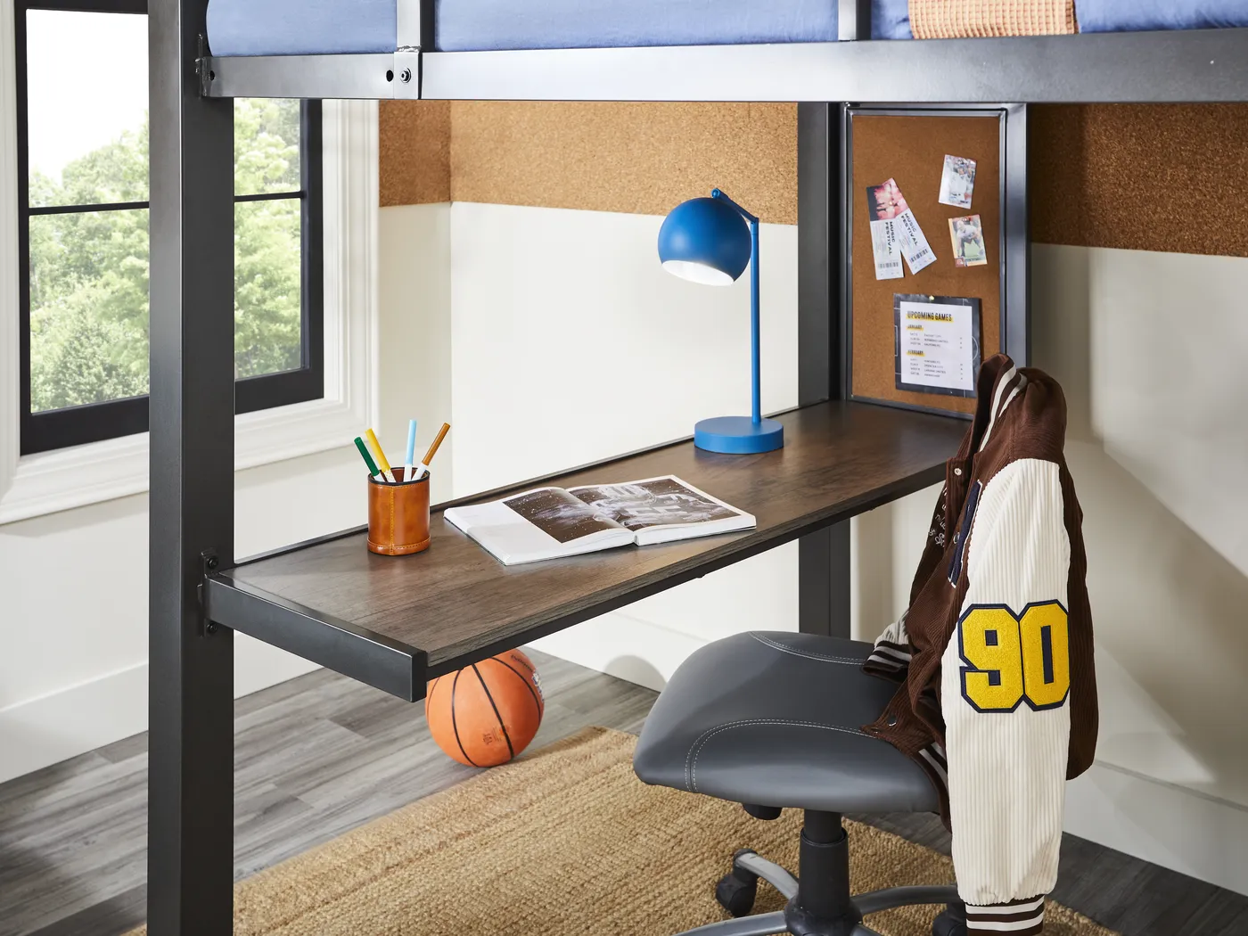 Kids Colefax Avenue Dark Gray Full Loft Bed with Desk and Bookcase - Image 7