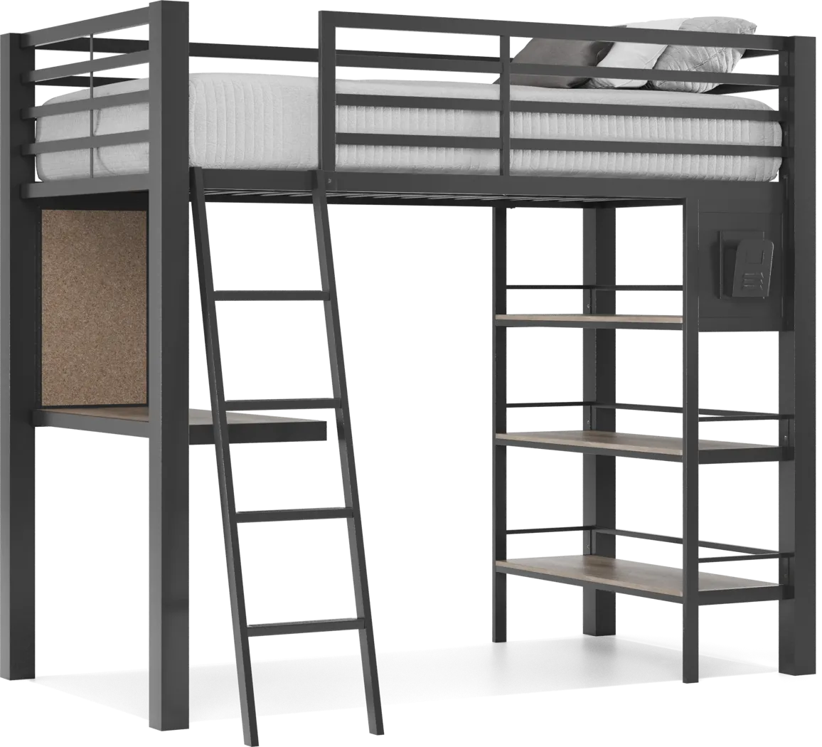 Kids Colefax Avenue Gray Twin Loft Bed with Desk and Bookcase - Image 5