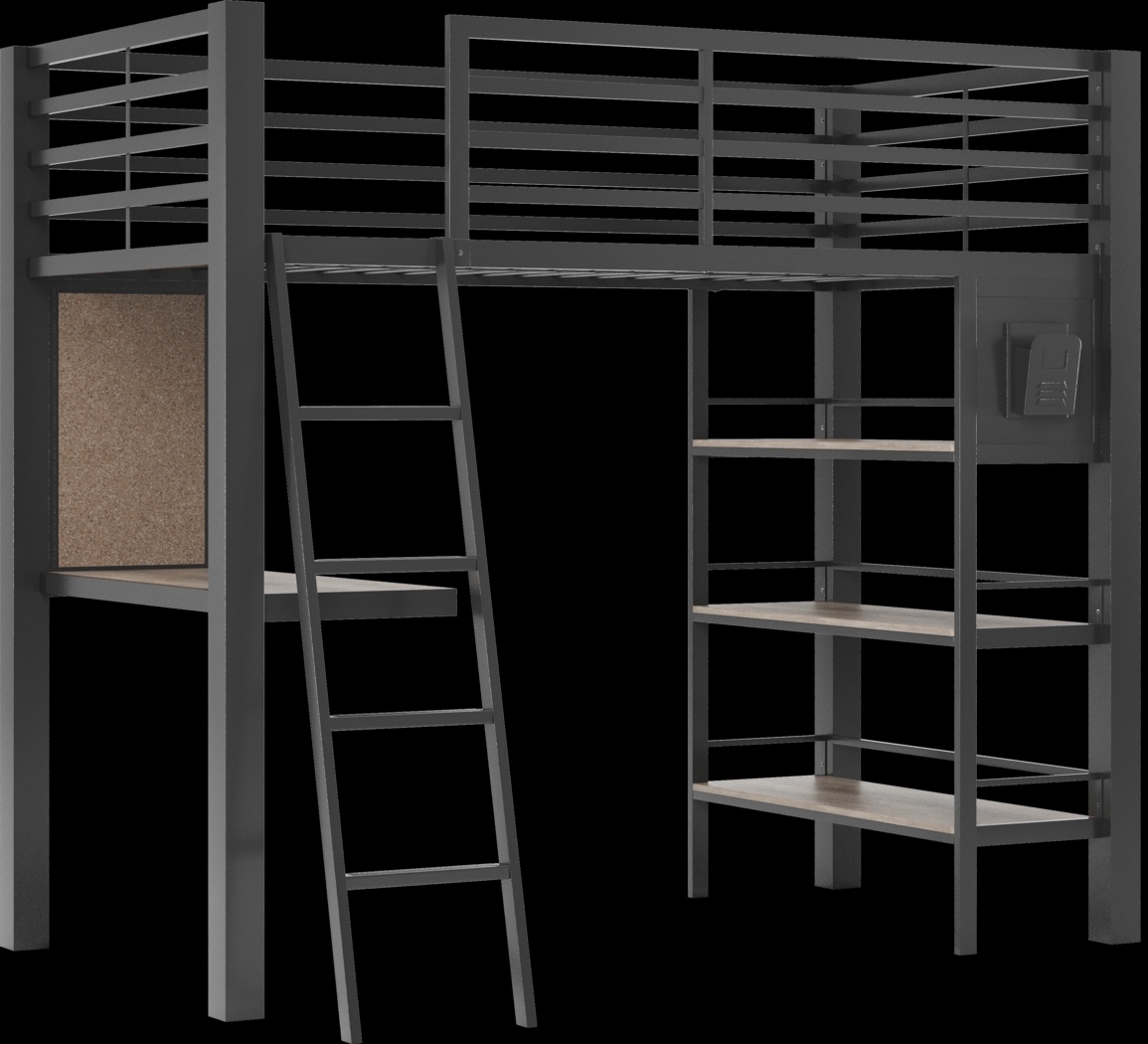 Kids Colefax Avenue Gray Twin Loft Bed with Desk and Bookcase - Thumbnail - Image 1