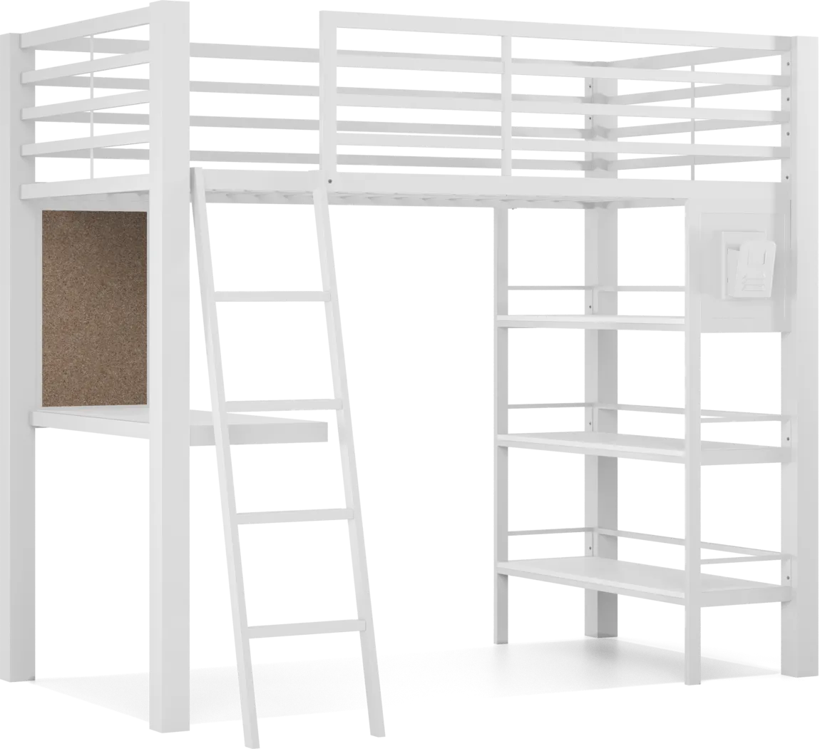 Kids Colefax Avenue White Twin Loft Bed with Desk and Bookcase - Thumbnail - Image 1