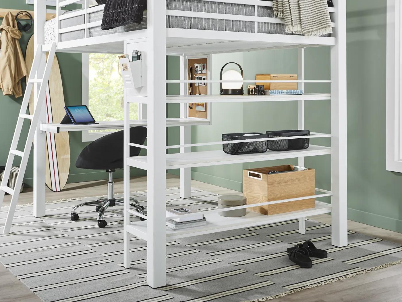 Kids Colefax Avenue White Twin Loft Bed with Desk and Bookcase - Image 6