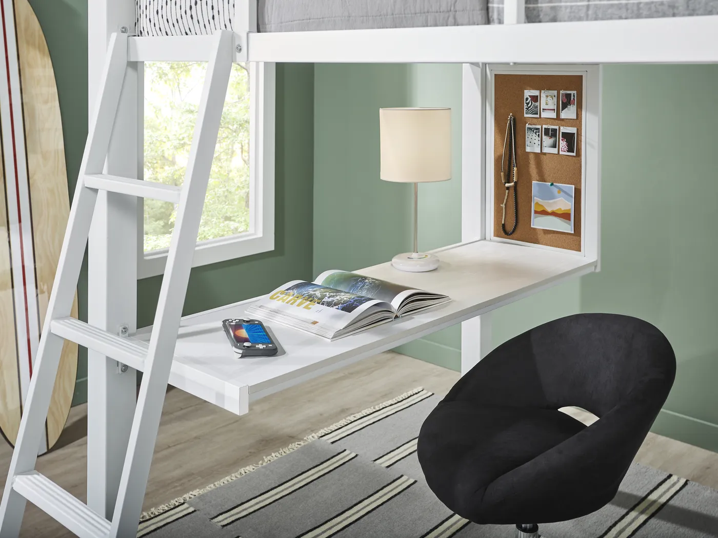 Kids Colefax Avenue White Twin Loft Bed with Desk and Bookcase - Image 7