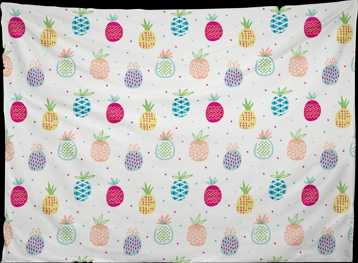 Kids Colorful Pineapple White Tapestry - Thumbnail - Image 1