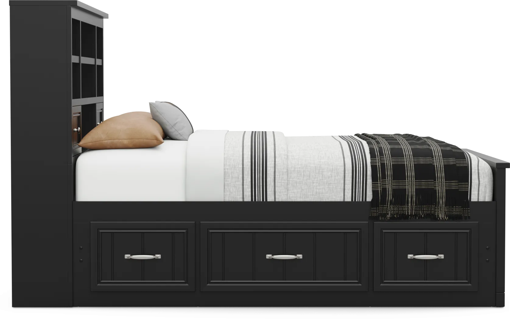 Kids Cottage Colors 2.0 Black Full Bookcase Bed with Storage Side Rail - Thumbnail - Image 2