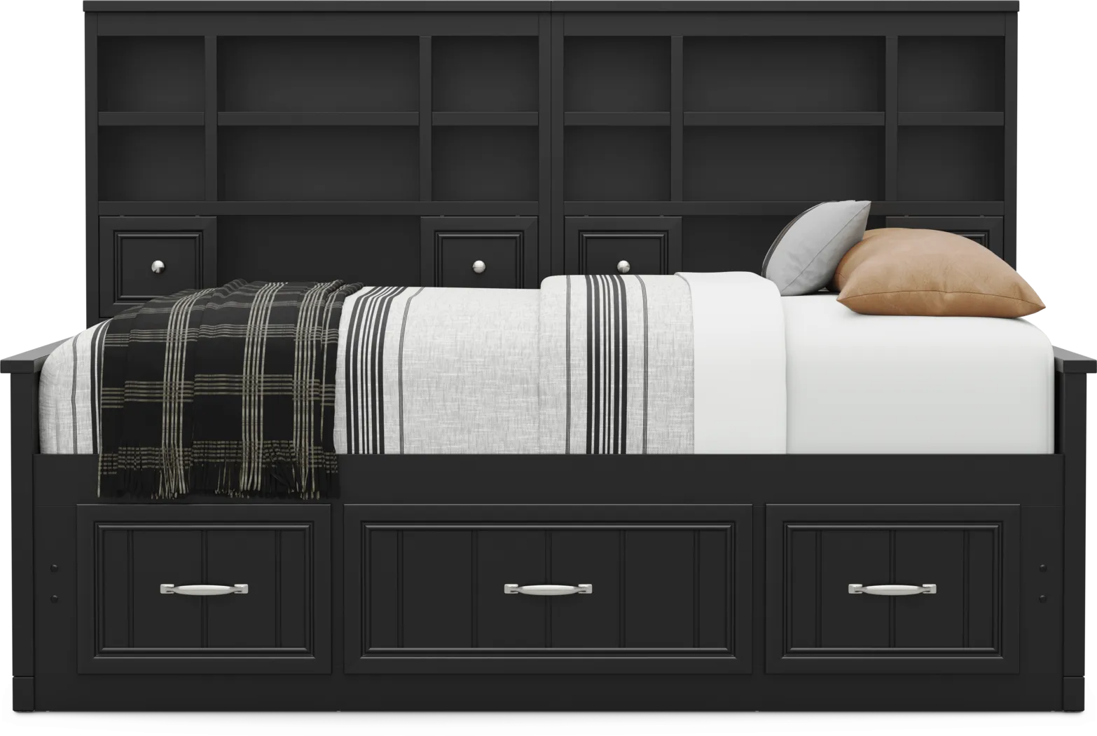 Kids Cottage Colors 2.0 Black Full Bookcase Wall Bed with Storage Side Rail - Thumbnail - Image 2