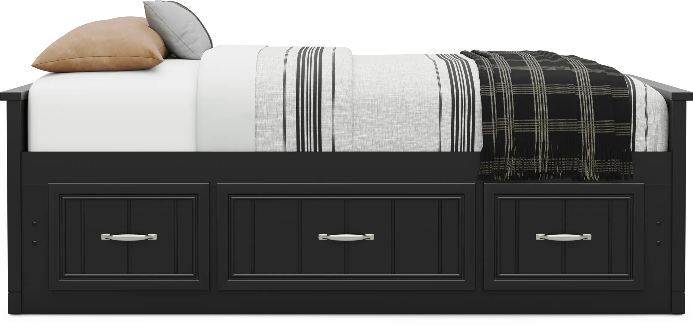 Kids Cottage Colors 2.0 Black Full Low Profile Bed with Storage Side Rail - Thumbnail - Image 2