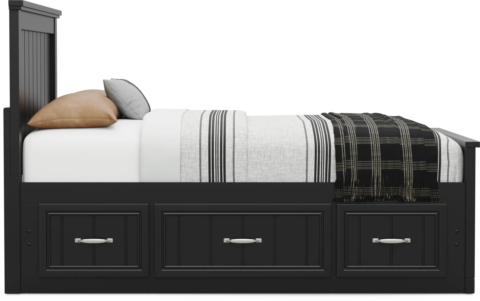 Kids Cottage Colors 2.0 Black Full Panel Bed with 2 Storage Side Rails - Thumbnail - Image 2