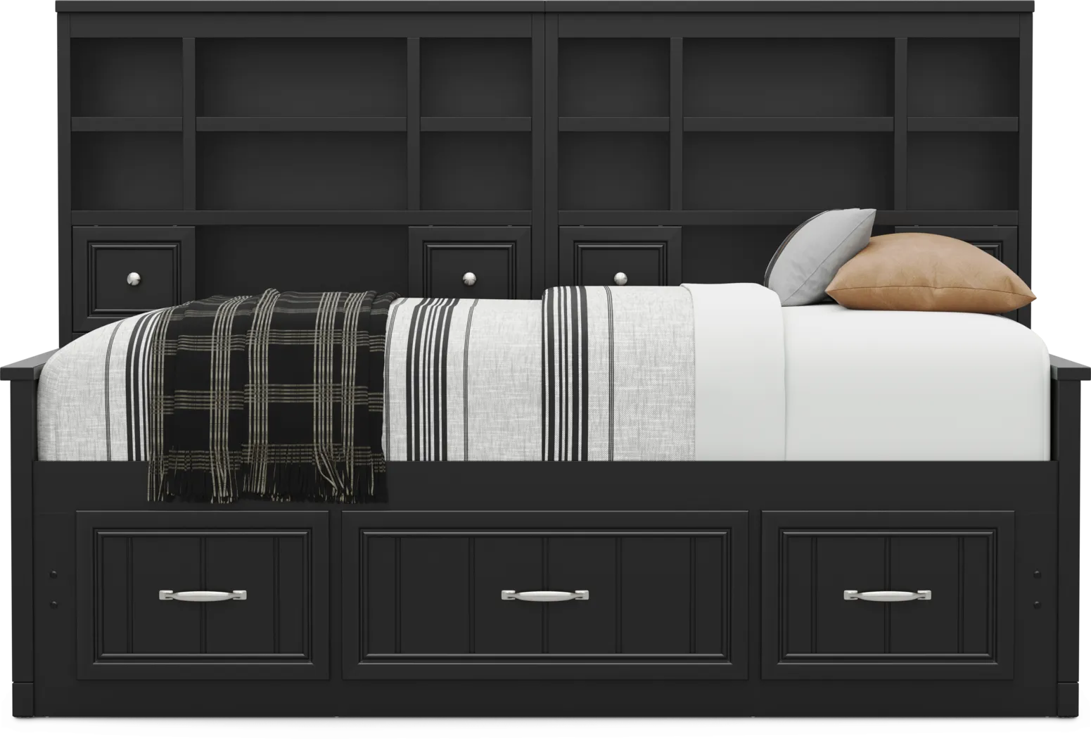 Kids Cottage Colors 2.0 Black Twin Bookcase Wall Bed with Storage Side Rail - Thumbnail - Image 2