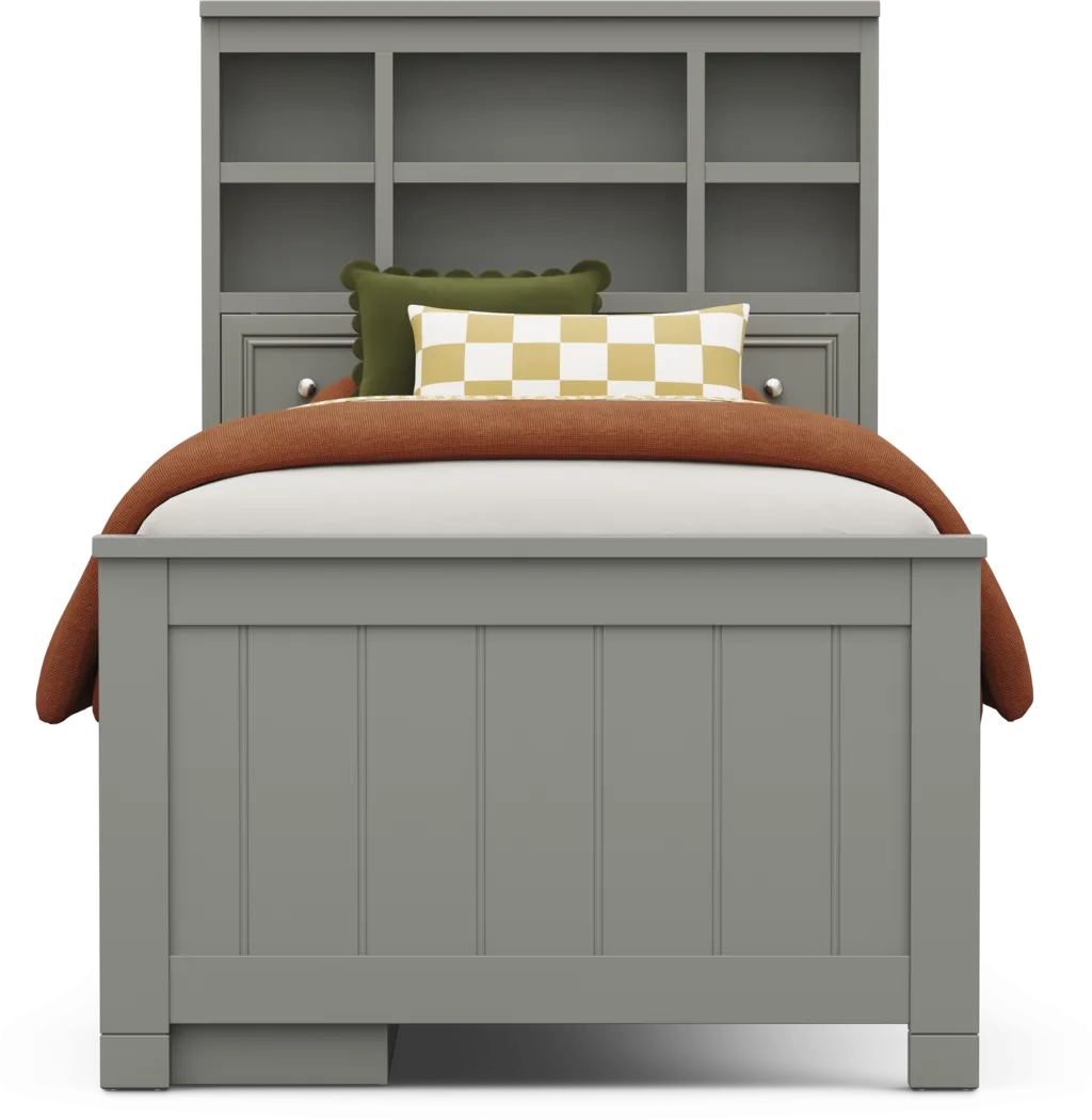 Kids Cottage Colors 2.0 Gray Twin Bookcase Bed with Storage Side Rail - Thumbnail - Image 2