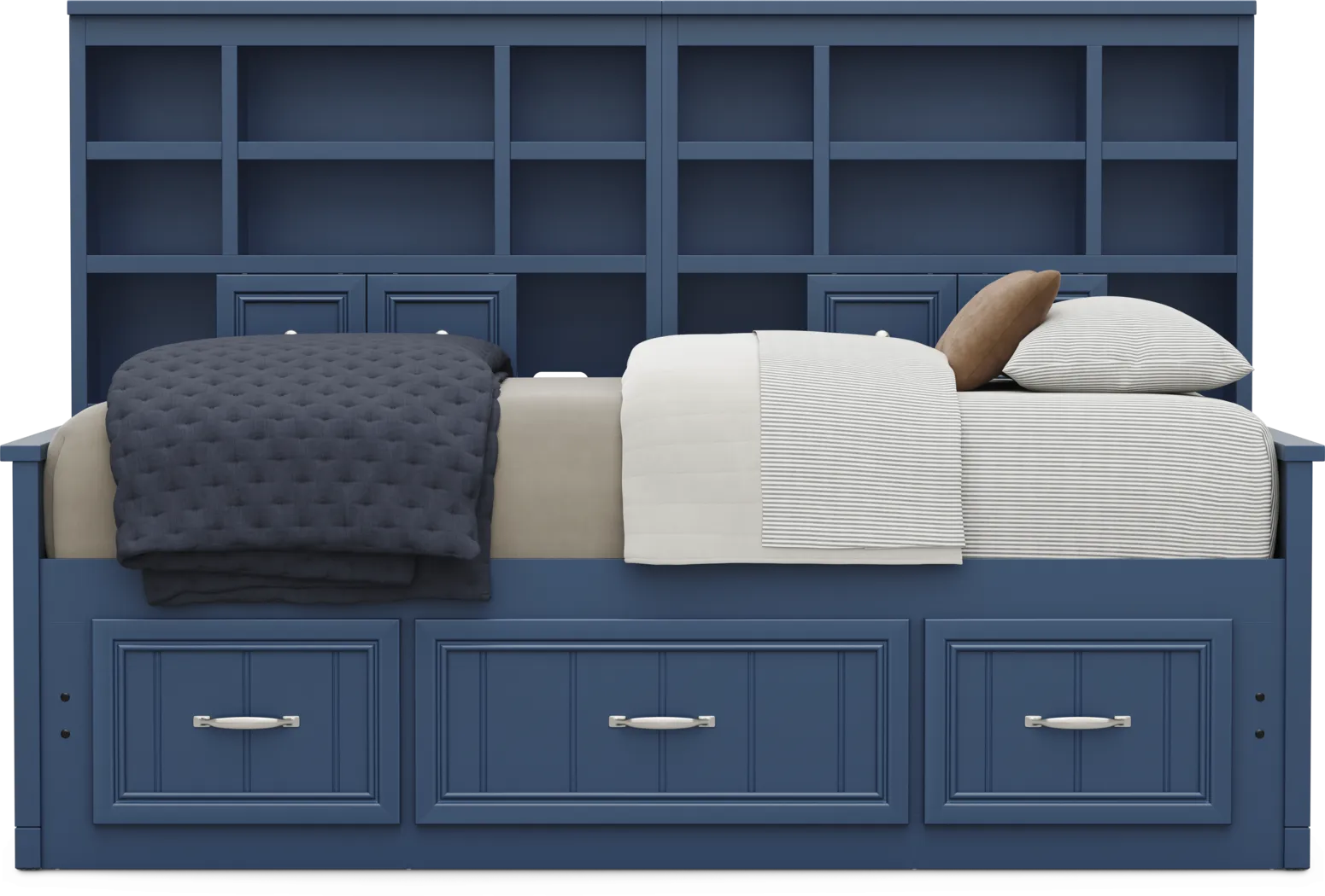 Kids Cottage Colors 2.0 Navy Twin Bookcase Wall Bed with Storage Side Rail - Thumbnail - Image 2