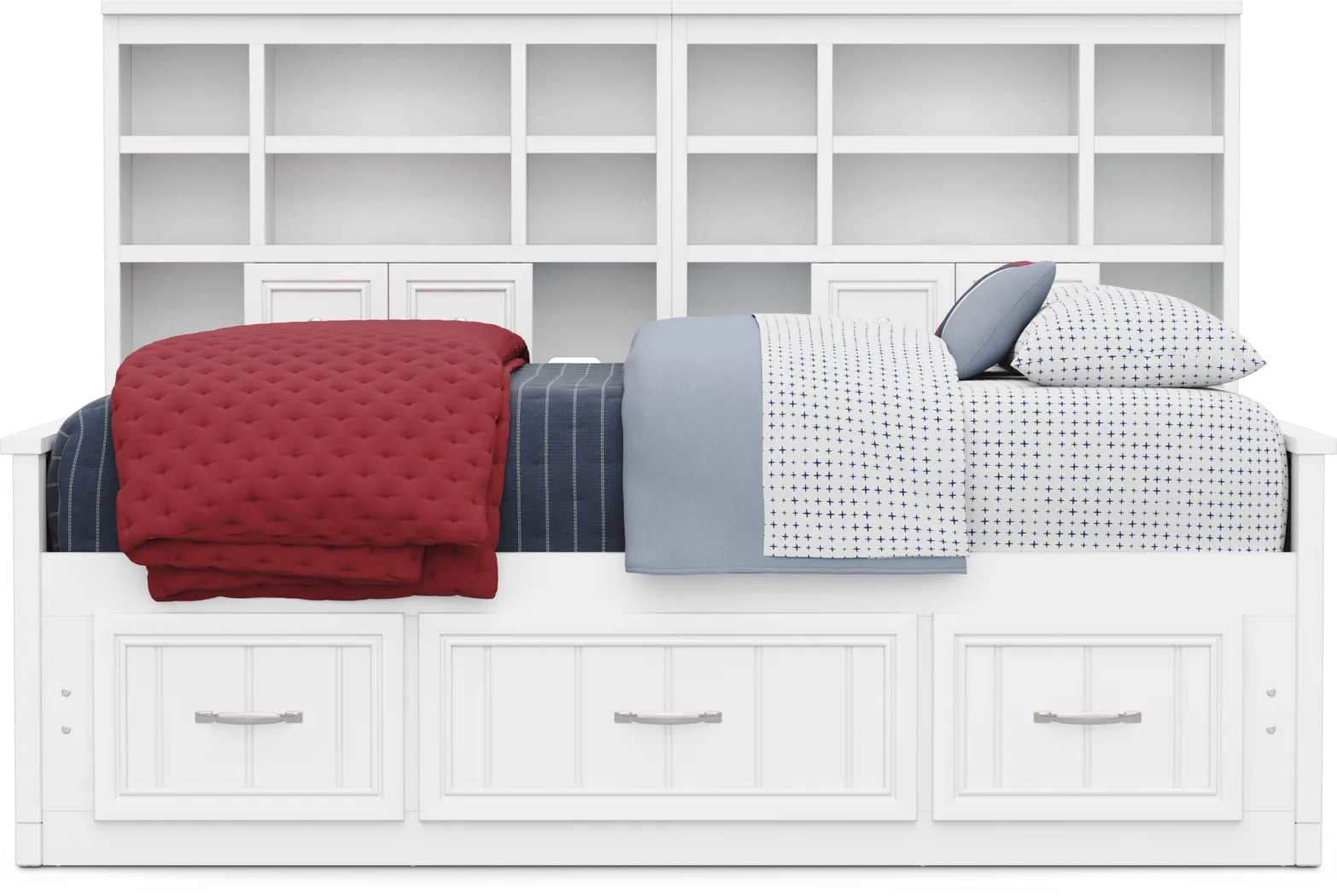 Kids Cottage Colors 2.0 White Full Bookcase Wall Bed with Storage Side Rail - Thumbnail - Image 2
