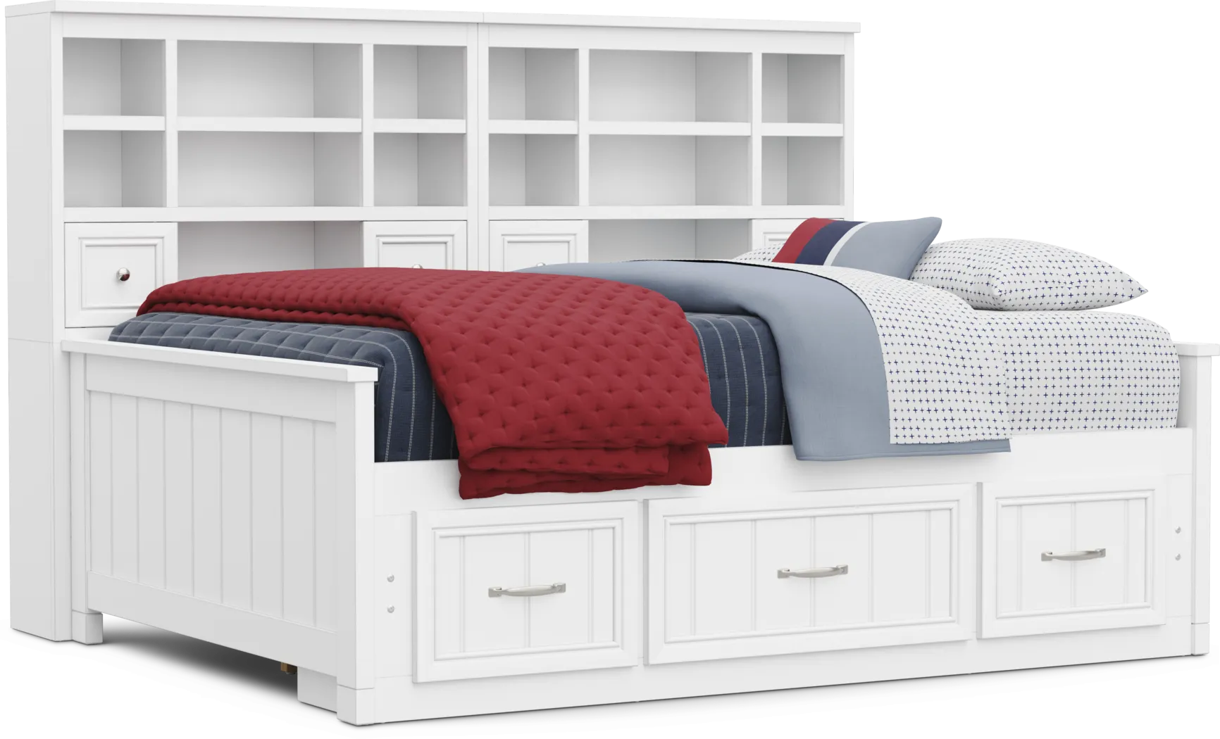 Kids Cottage Colors 2.0 White Full Bookcase Wall Bed with Storage Side Rail - Thumbnail - Image 1