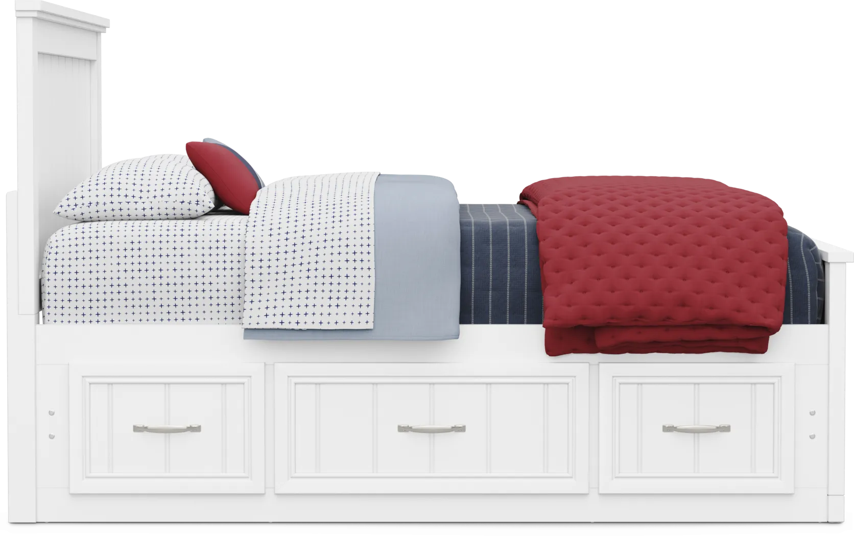 Kids Cottage Colors 2.0 White Full Panel Bed with 2 Storage Side Rails - Thumbnail - Image 2