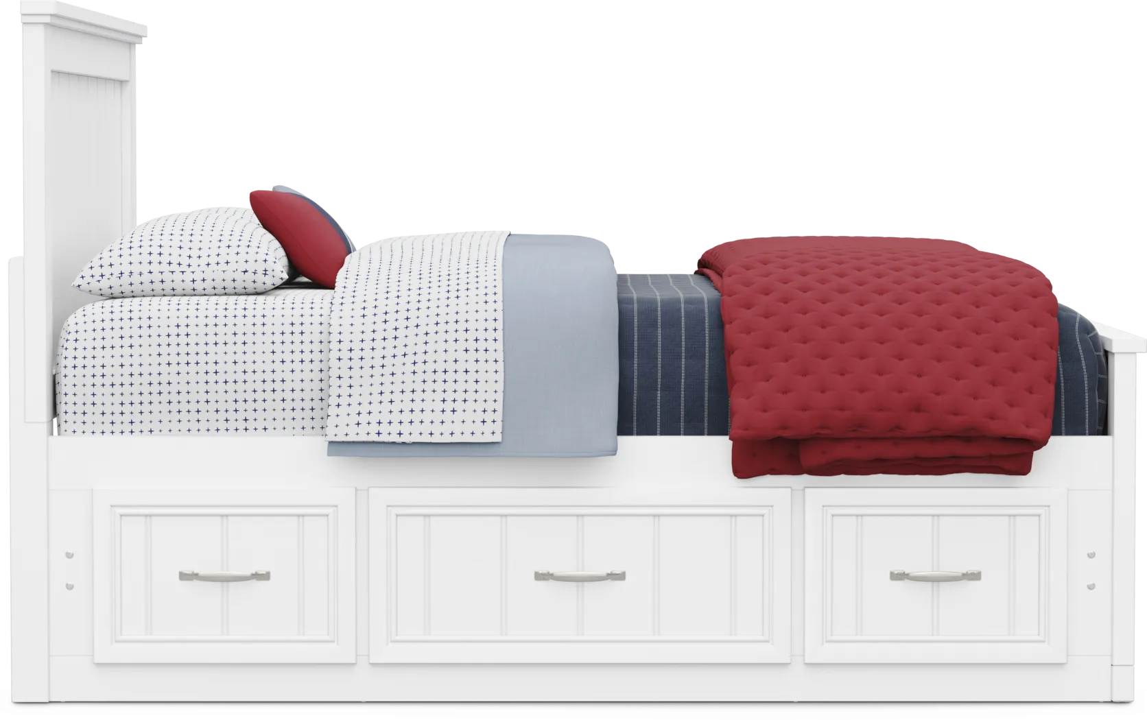Kids Cottage Colors 2.0 White Full Panel Bed with Storage Side Rail - Thumbnail - Image 2