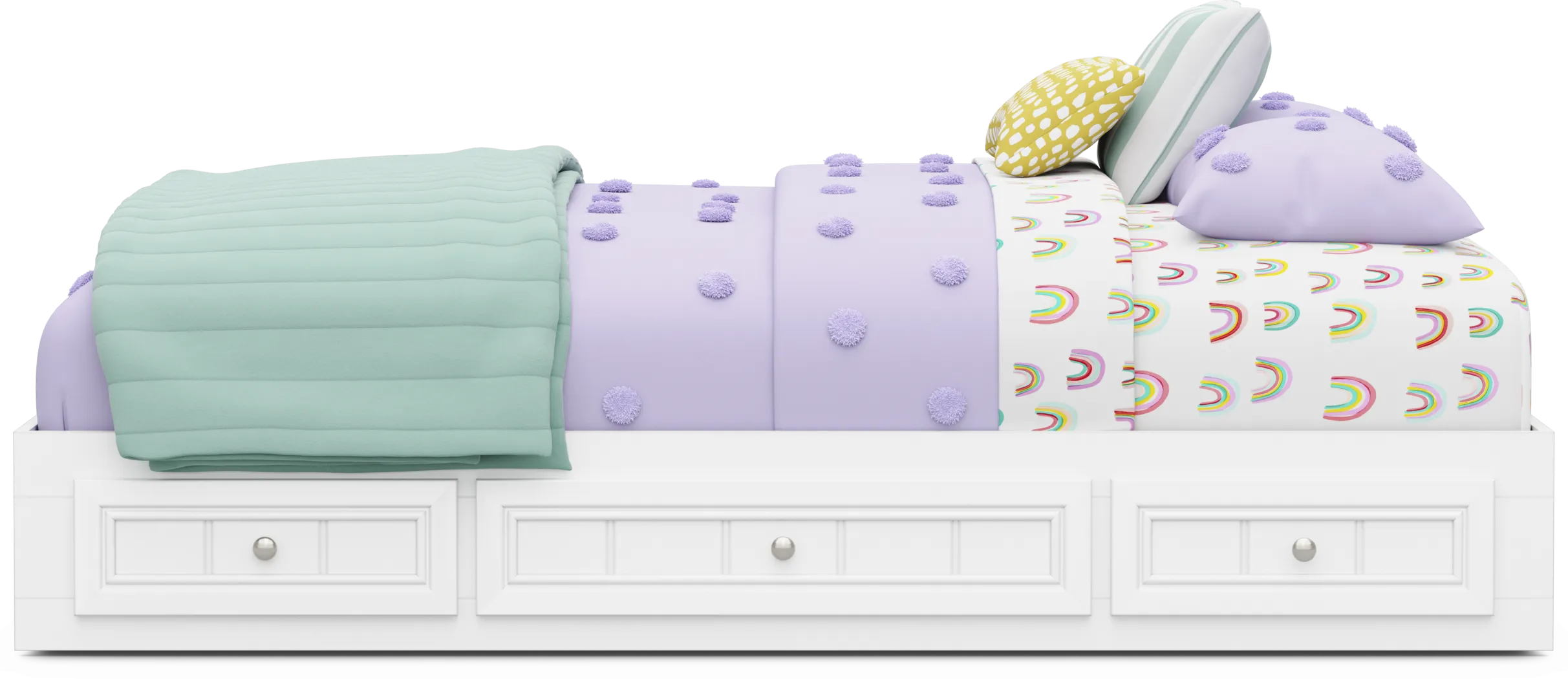 Kids Cottage Colors 2.0 White Full Platform Bed with 3 Storage Drawers - Thumbnail - Image 2