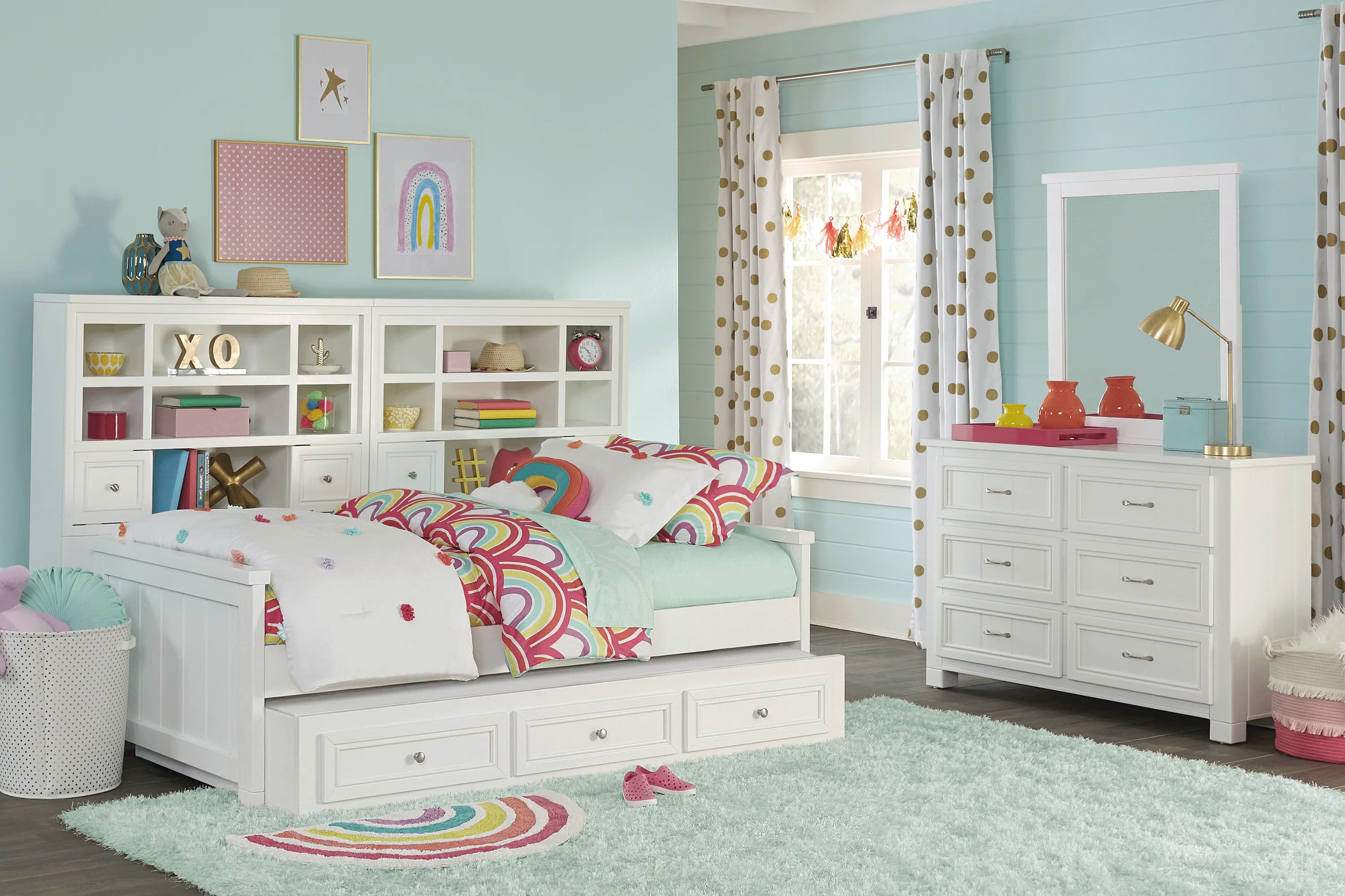 Kids Cottage Colors 2.0 White Twin Bookcase Wall Bed - Thumbnail - Image 2